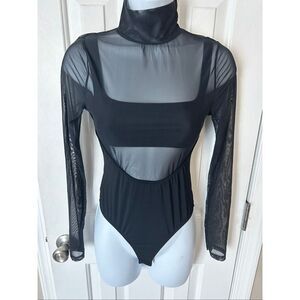 Forever 21 mesh long sleeve turtleneck black bodysuit size small tong